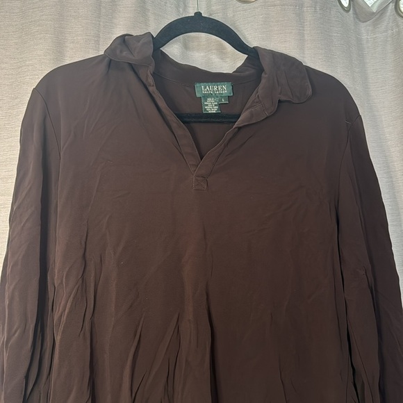 RALPH LAUREN BROWN QUARTER SLEEVE BLOUSE (L) - Picture 2 of 5